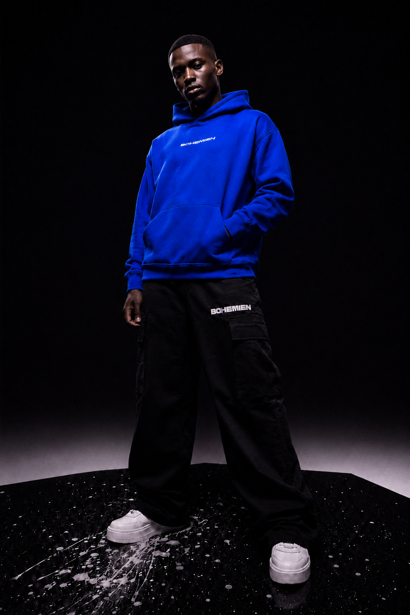 BOHEMIEN Blue Electric 3D BOX LOGO Hoodie — Made in Italy