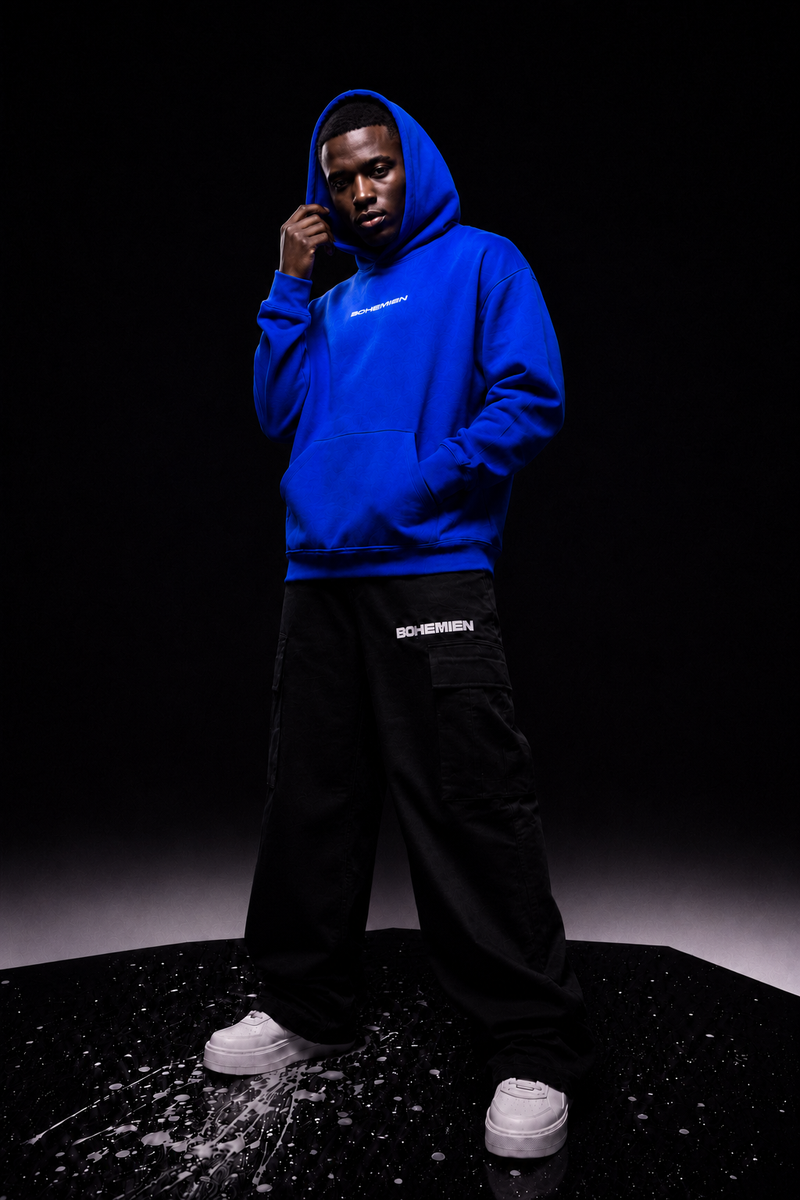 BOHEMIEN Blue Electric 3D BOX LOGO Hoodie — Made in Italy