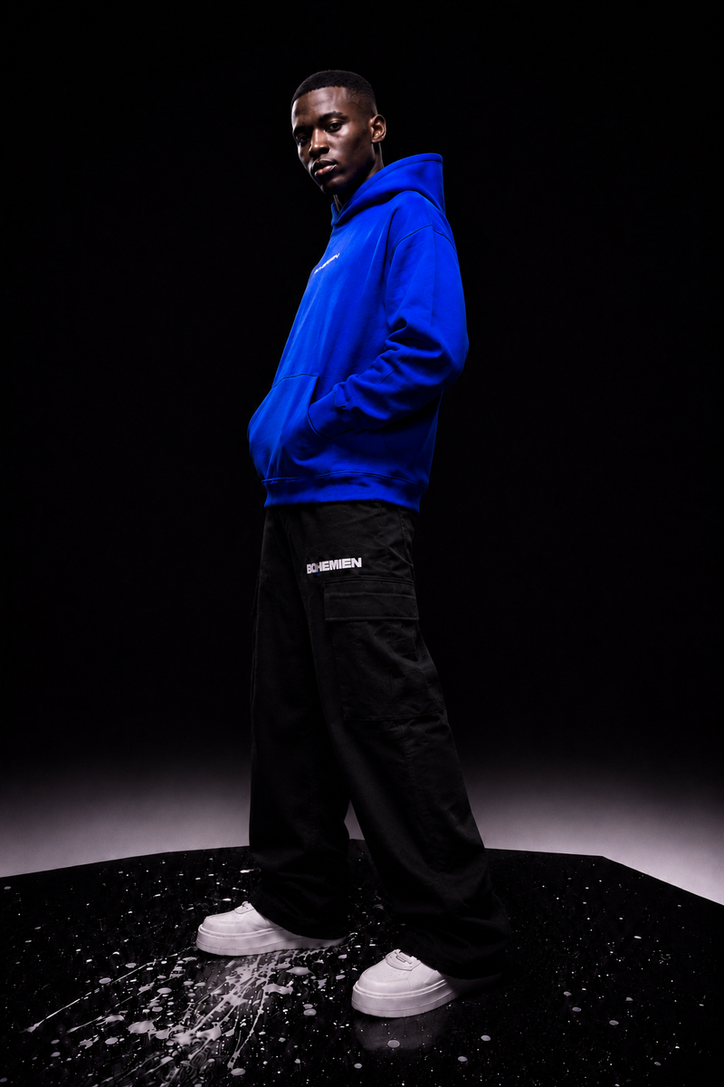 BOHEMIEN Blue Electric 3D BOX LOGO Hoodie — Made in Italy