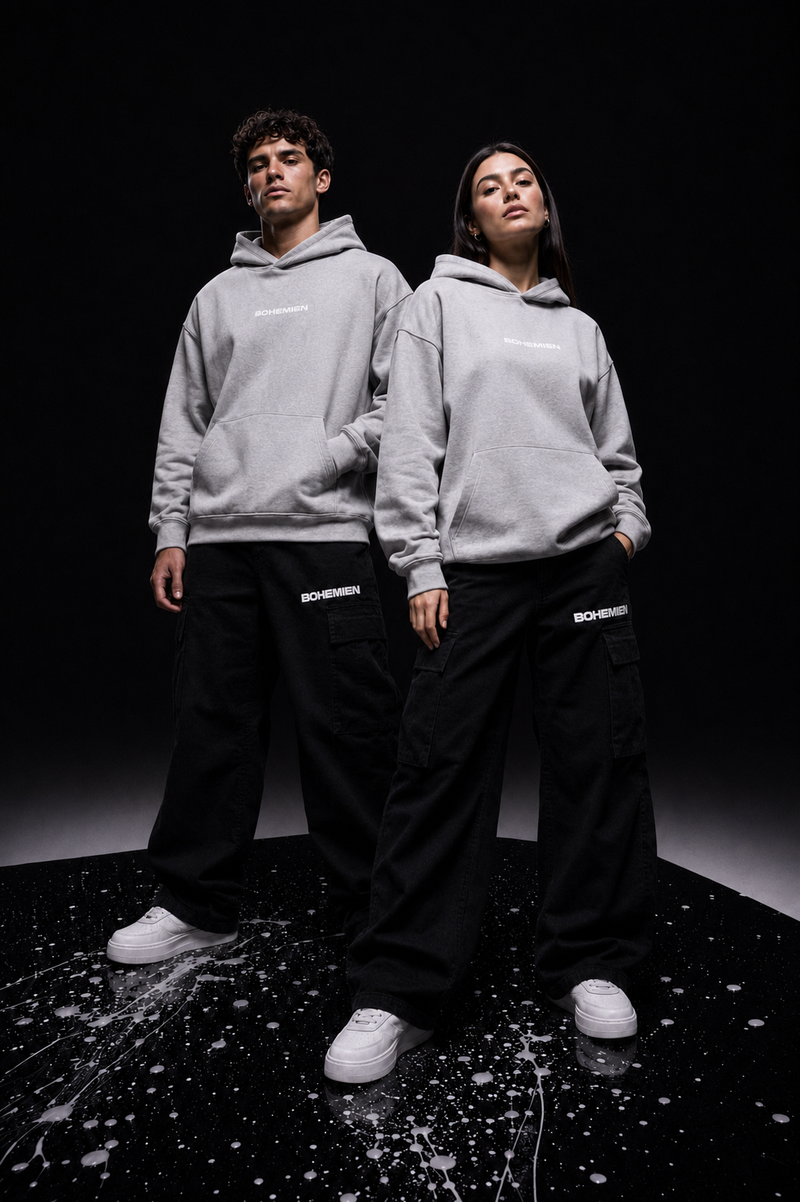 BOHEMIEN Grey Pearl 3D BOX LOGO Hoodie — Made in Italy