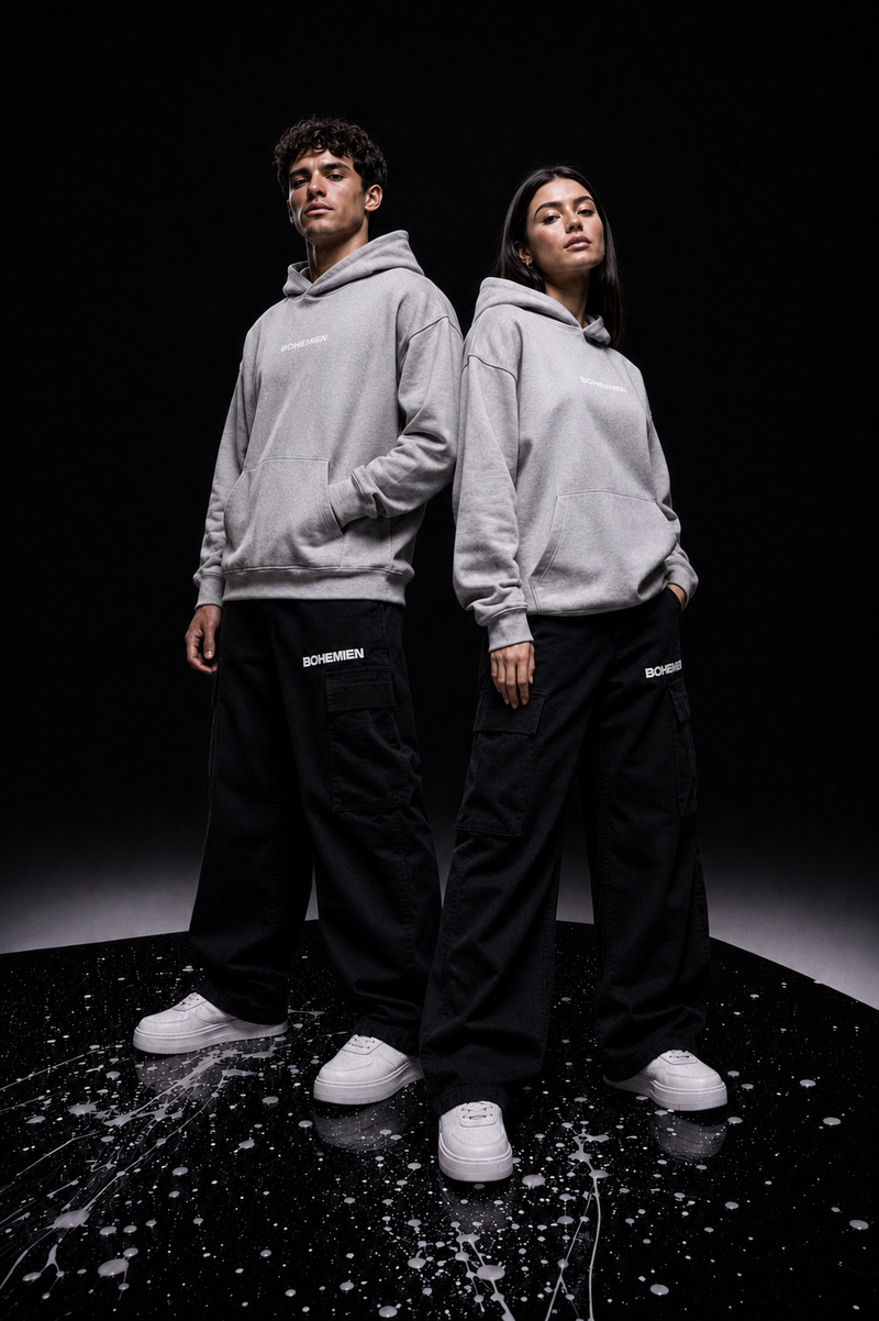 BOHEMIEN Grey Pearl 3D BOX LOGO Hoodie — Made in Italy