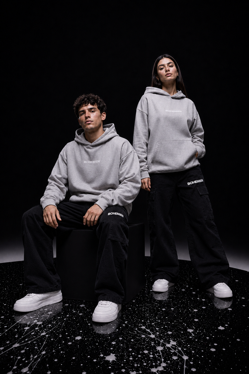 BOHEMIEN Grey Pearl 3D BOX LOGO Hoodie — Made in Italy